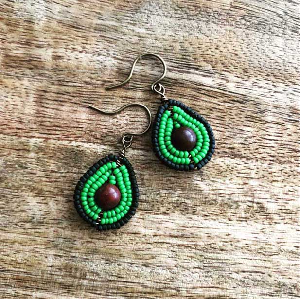 beaded avocado earrings