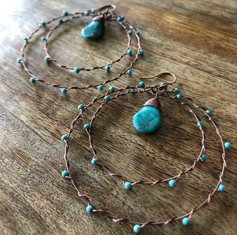 copper and turquoise bed earrings