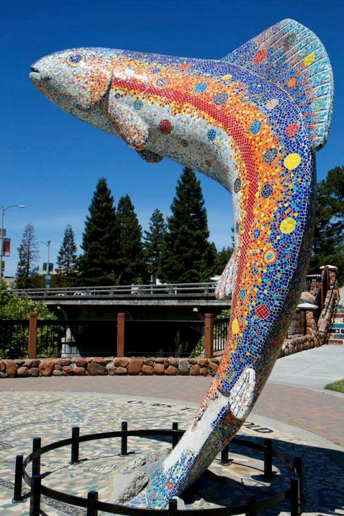 mosaic trout statue