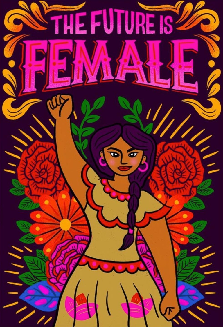 Mexican style art woman holding up fist