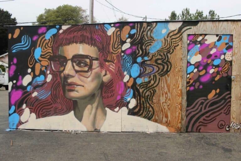 outdoor mural in Santa Rosa of woman with glasses