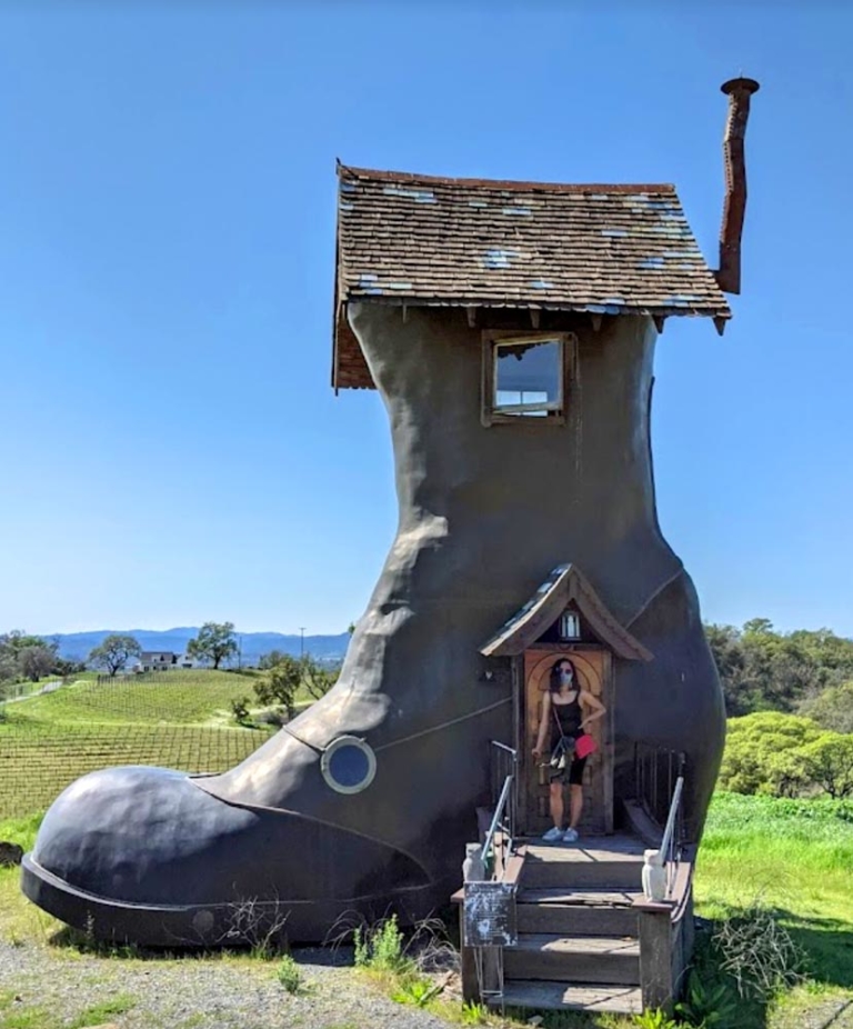 Paradise Ridge outdoor boot cottage sculpture