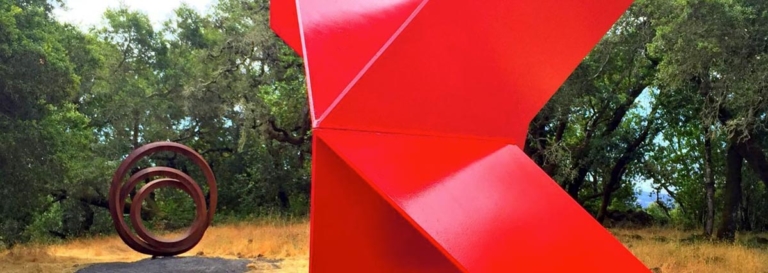 Paradise Ridge outdoor red metal sculpture