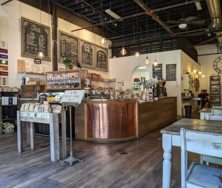 Interior of Crooks Coffee with copper clad counter