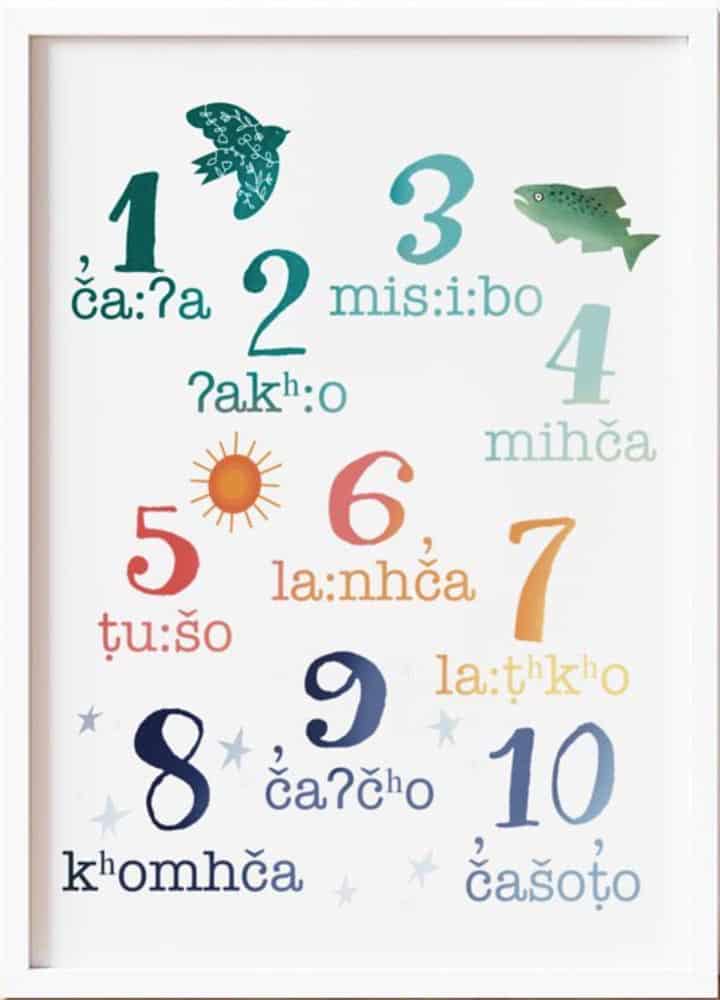Artwork teaching native Pomo numbers by Nicole Jones